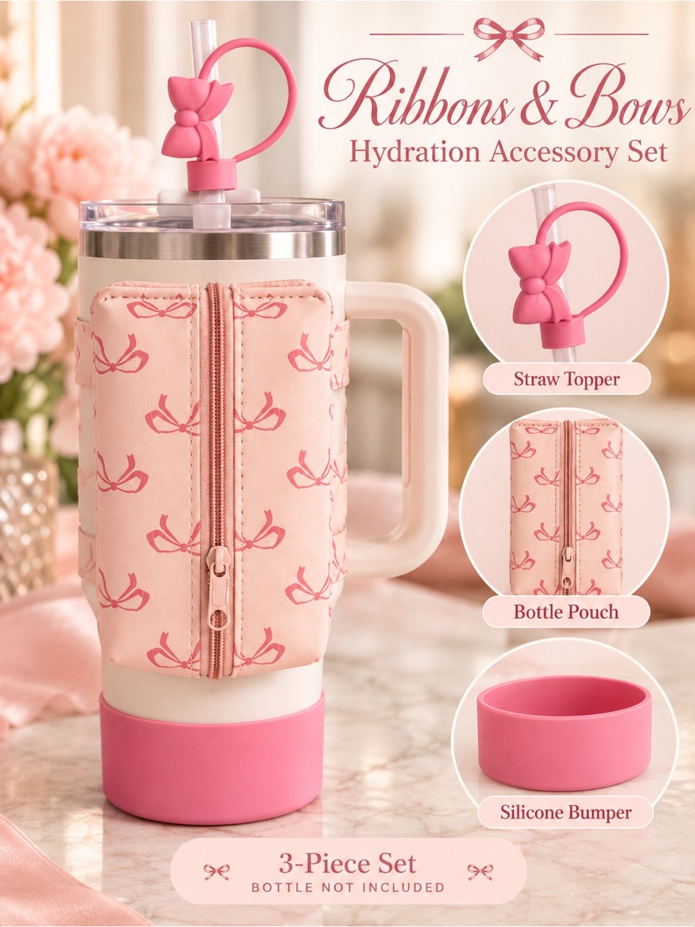 Ribbons & Bows Hydration Accessory Set Pink